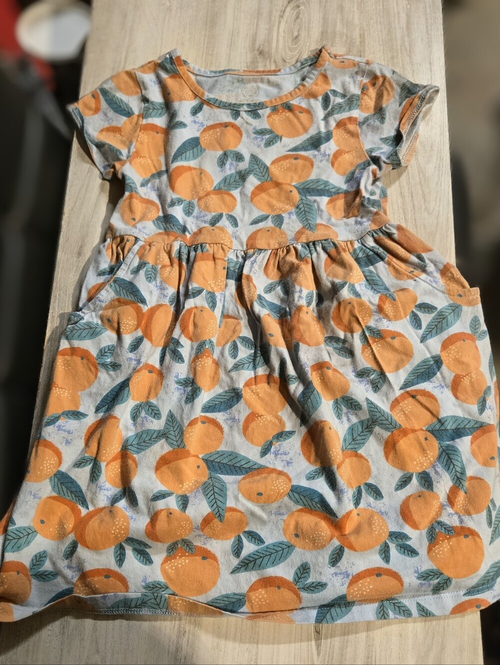 Wonder Nation 5T Orange & Teal Fruit-Print Cotton Dress w/ pockets